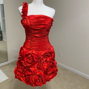 Alisha Hill Red Ruffle Rosette Prom, Party Dress